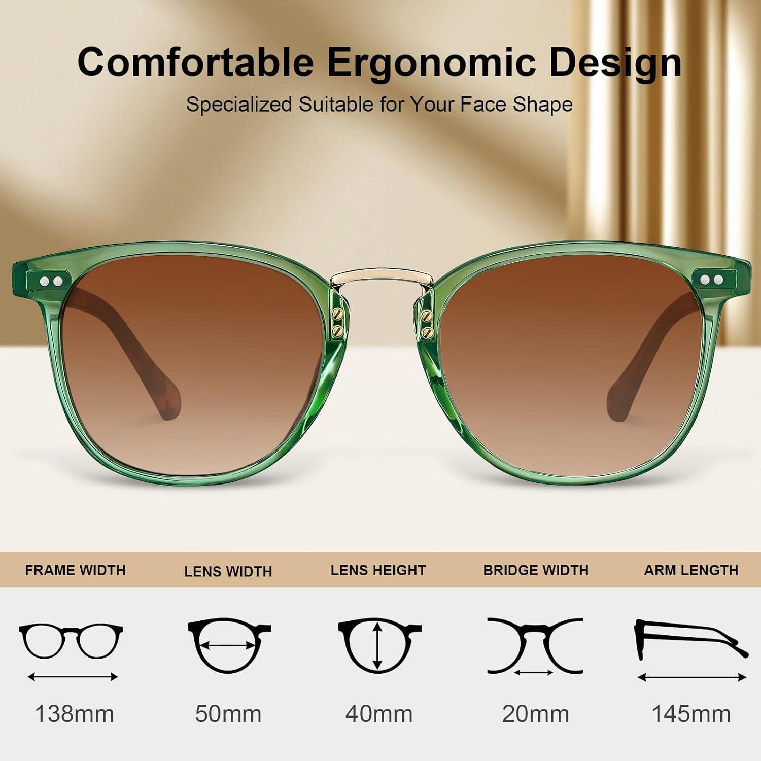 image:imageCARFIA Round Acetate Small Face Polarized Sunglasses for Women Fashion Retro Metal Bridge Shades CA501551 Crystal Green Frame Brown Gradient Lens