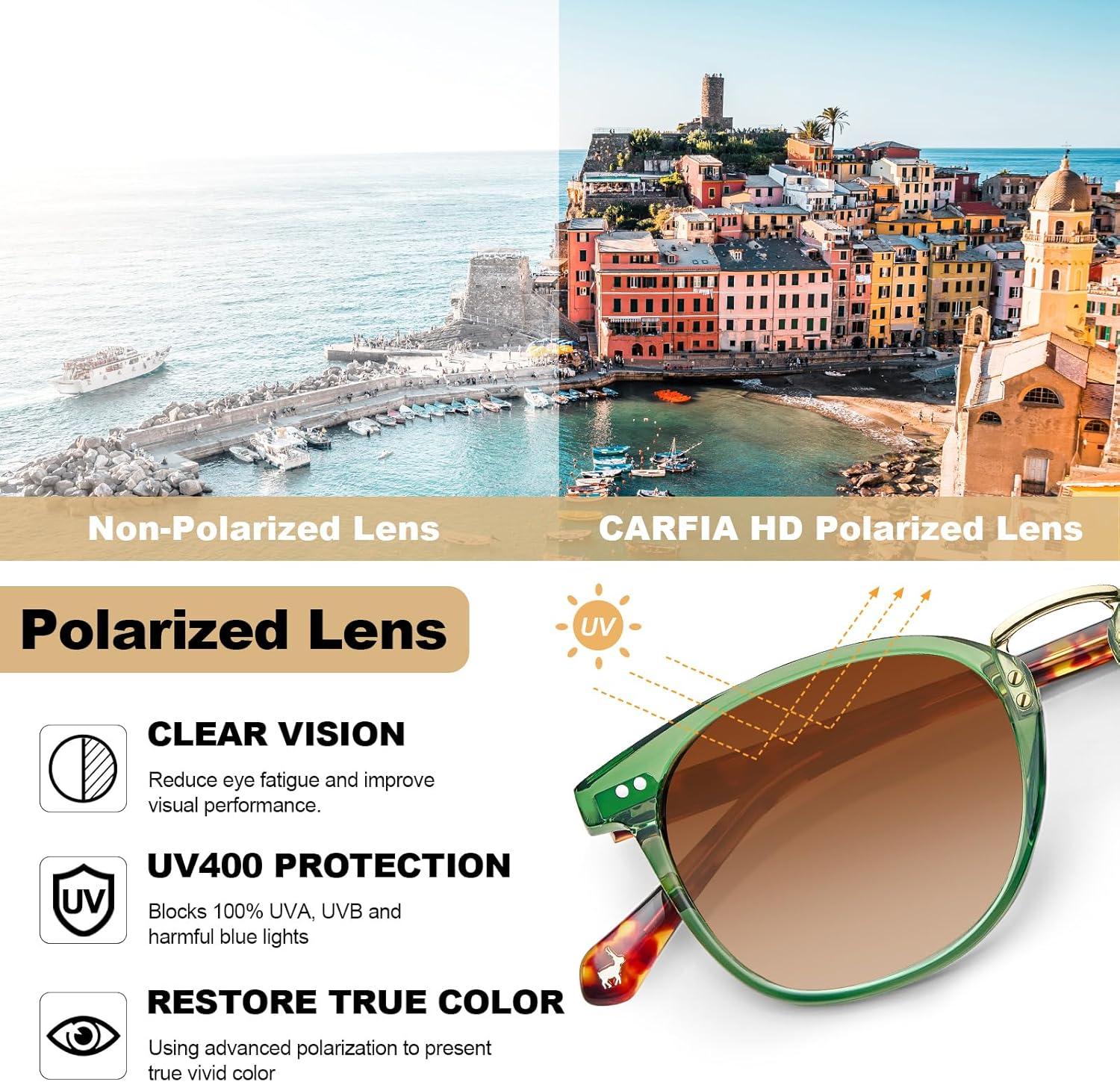 image:imageCARFIA Round Acetate Small Face Polarized Sunglasses for Women Fashion Retro Metal Bridge Shades CA501551 Crystal Green Frame Brown Gradient Lens