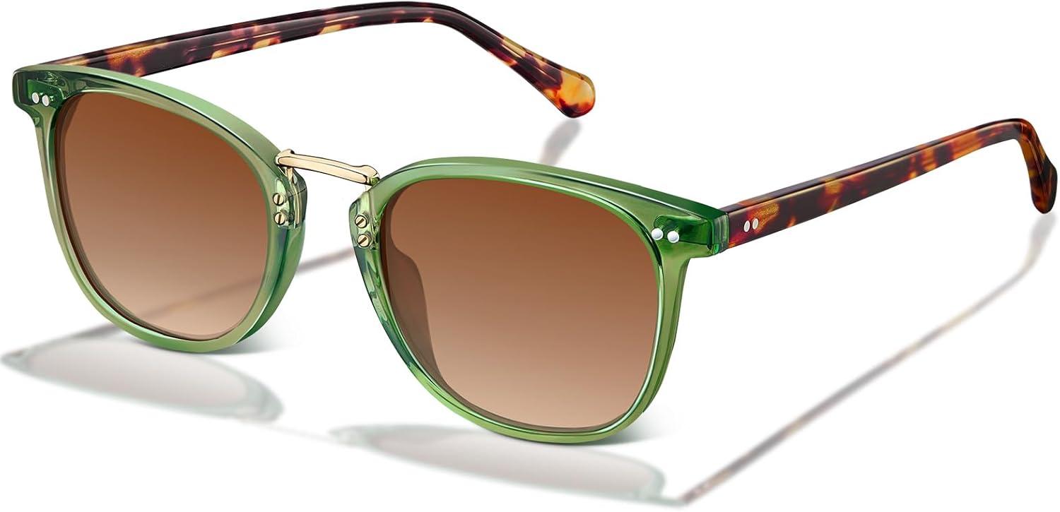 image:imageCARFIA Round Acetate Small Face Polarized Sunglasses for Women Fashion Retro Metal Bridge Shades CA501551 Crystal Green Frame Brown Gradient Lens