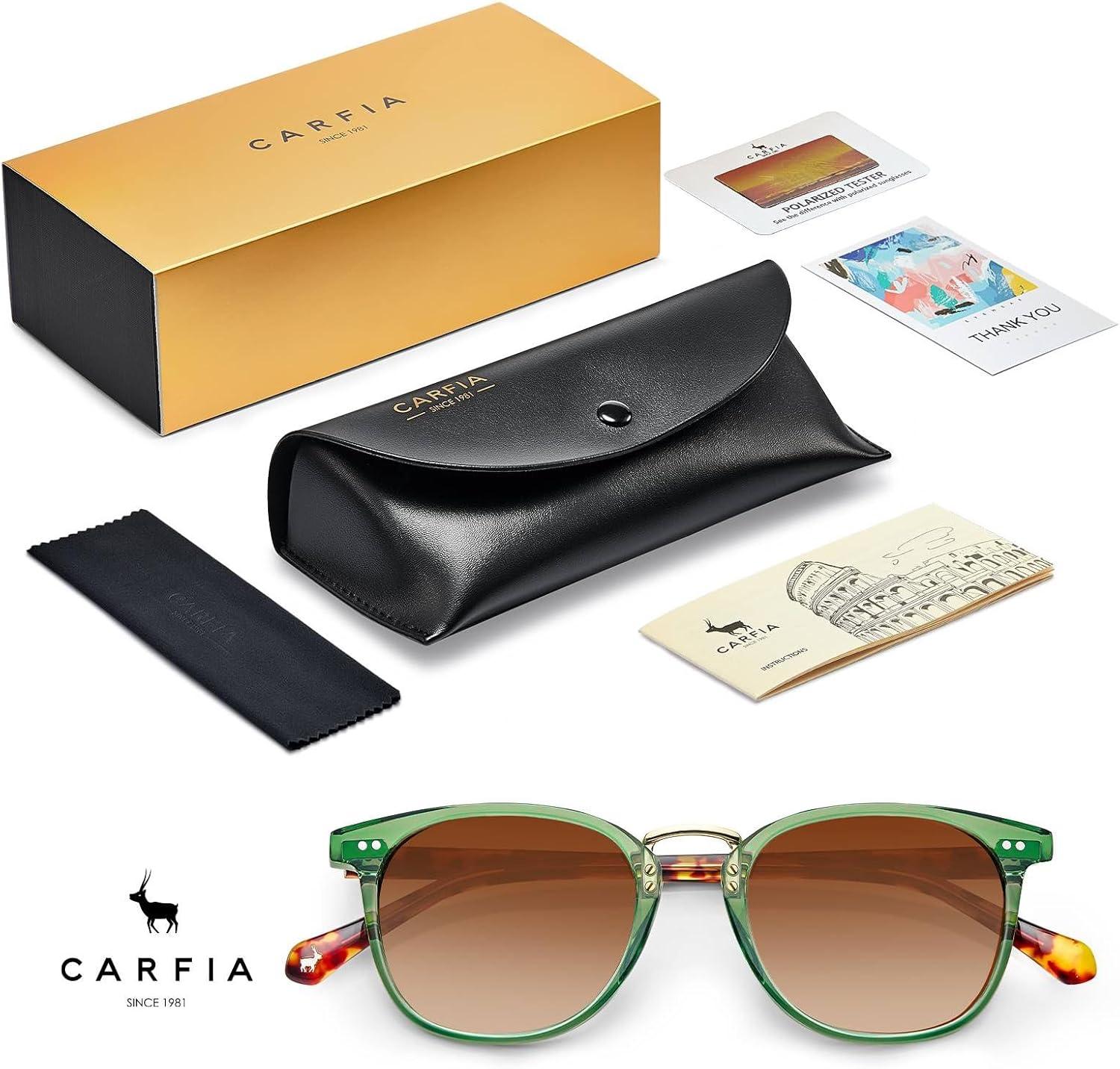 image:imageCARFIA Round Acetate Small Face Polarized Sunglasses for Women Fashion Retro Metal Bridge Shades CA501551 Crystal Green Frame Brown Gradient Lens