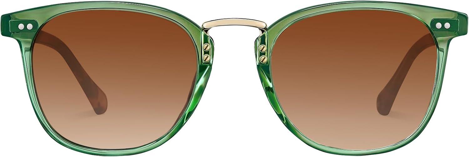 image:imageCARFIA Round Acetate Small Face Polarized Sunglasses for Women Fashion Retro Metal Bridge Shades CA501551 Crystal Green Frame Brown Gradient Lens