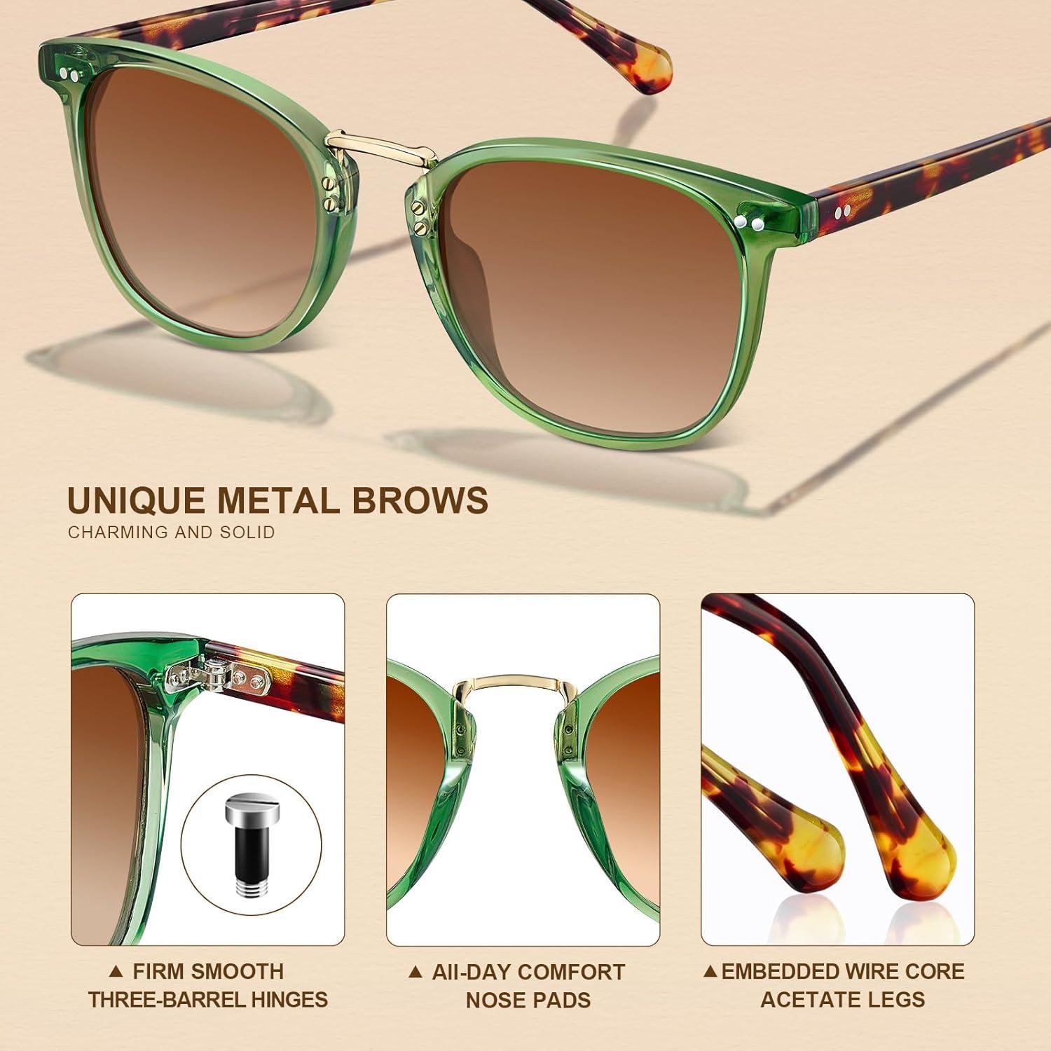 image:imageCARFIA Round Acetate Small Face Polarized Sunglasses for Women Fashion Retro Metal Bridge Shades CA501551 Crystal Green Frame Brown Gradient Lens