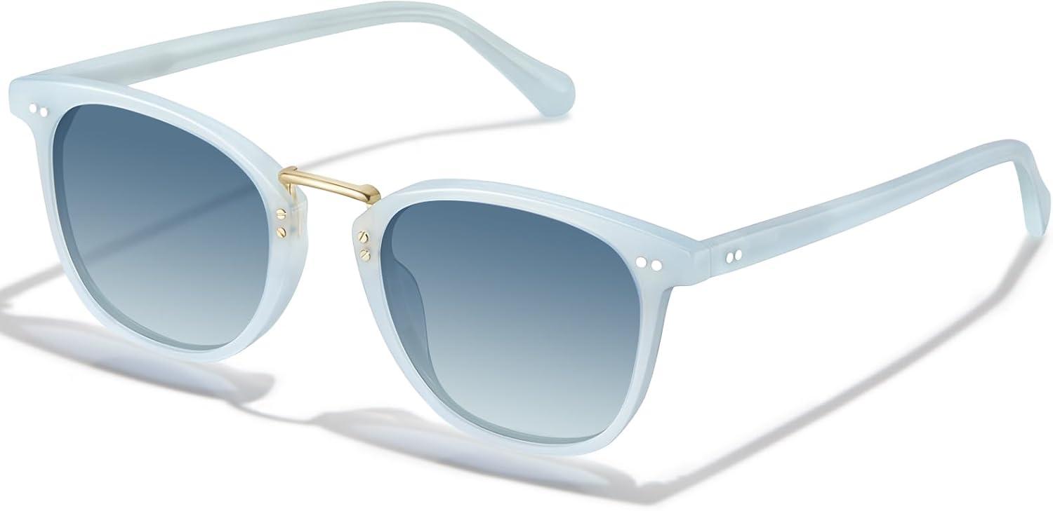 image:imageCARFIA Round Acetate Small Face Polarized Sunglasses for Women Fashion Retro Metal Bridge Shades CA501552 Blue Hetian Jade Frame Blue Gradient Lens