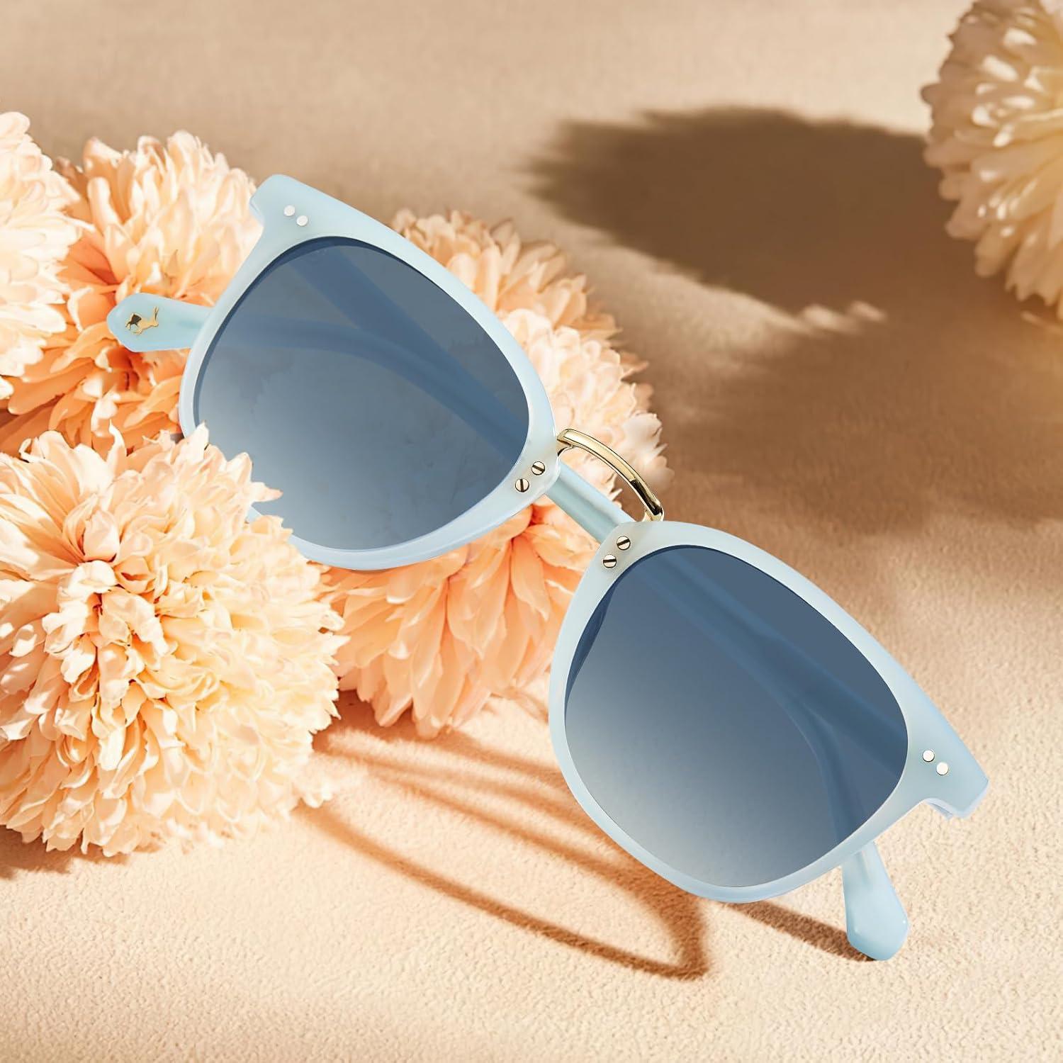 image:imageCARFIA Round Acetate Small Face Polarized Sunglasses for Women Fashion Retro Metal Bridge Shades CA501552 Blue Hetian Jade Frame Blue Gradient Lens