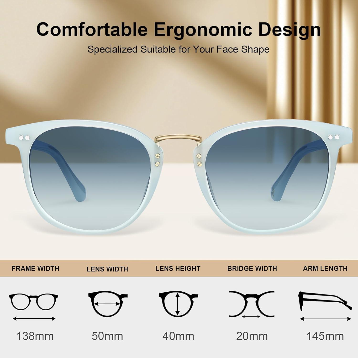 image:imageCARFIA Round Acetate Small Face Polarized Sunglasses for Women Fashion Retro Metal Bridge Shades CA501552 Blue Hetian Jade Frame Blue Gradient Lens