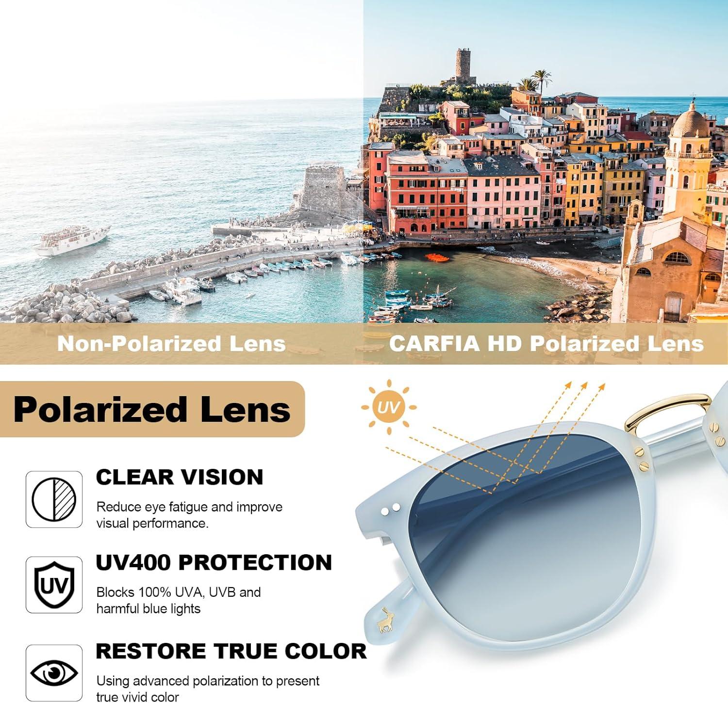 image:imageCARFIA Round Acetate Small Face Polarized Sunglasses for Women Fashion Retro Metal Bridge Shades CA501552 Blue Hetian Jade Frame Blue Gradient Lens