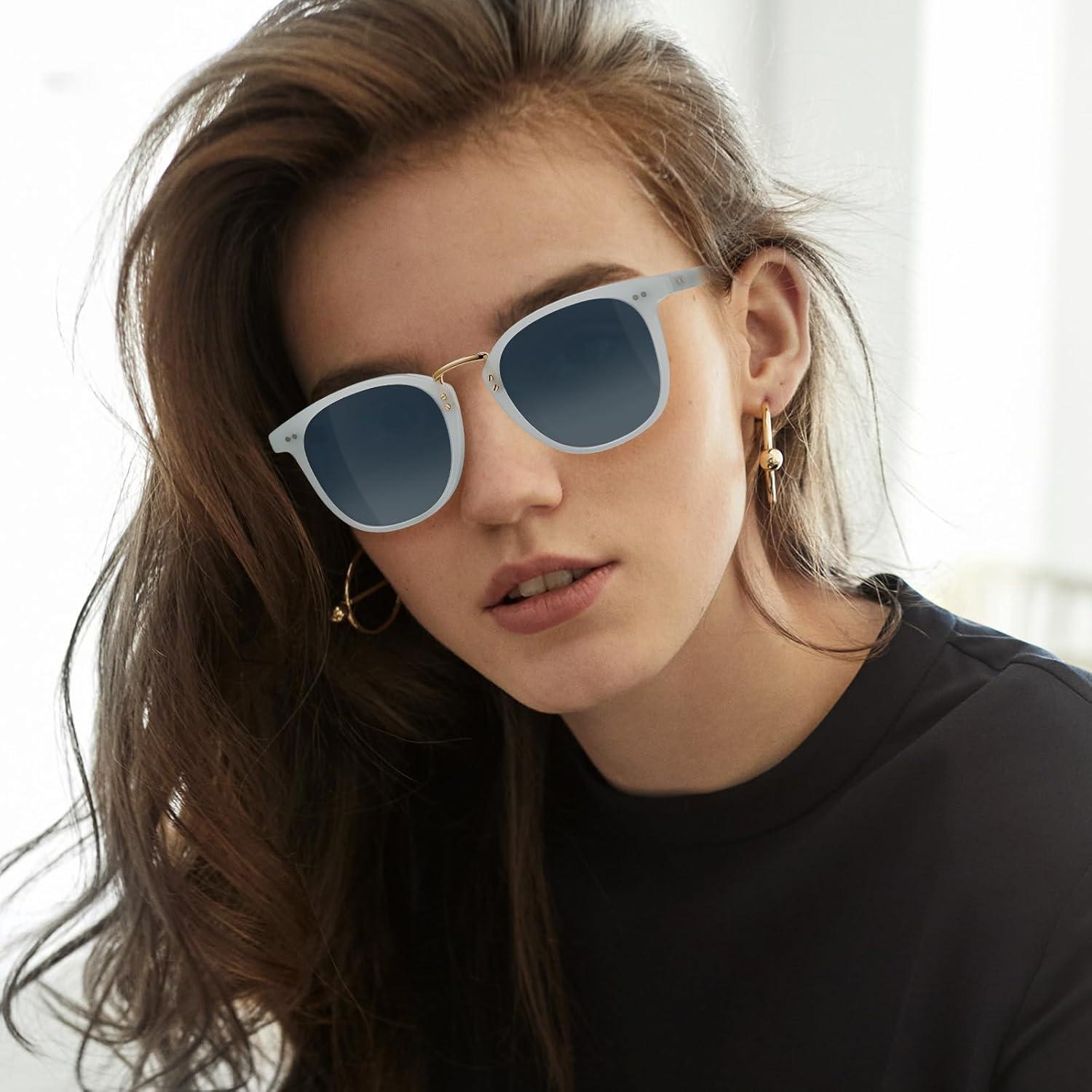 image:imageCARFIA Round Acetate Small Face Polarized Sunglasses for Women Fashion Retro Metal Bridge Shades CA501552 Blue Hetian Jade Frame Blue Gradient Lens
