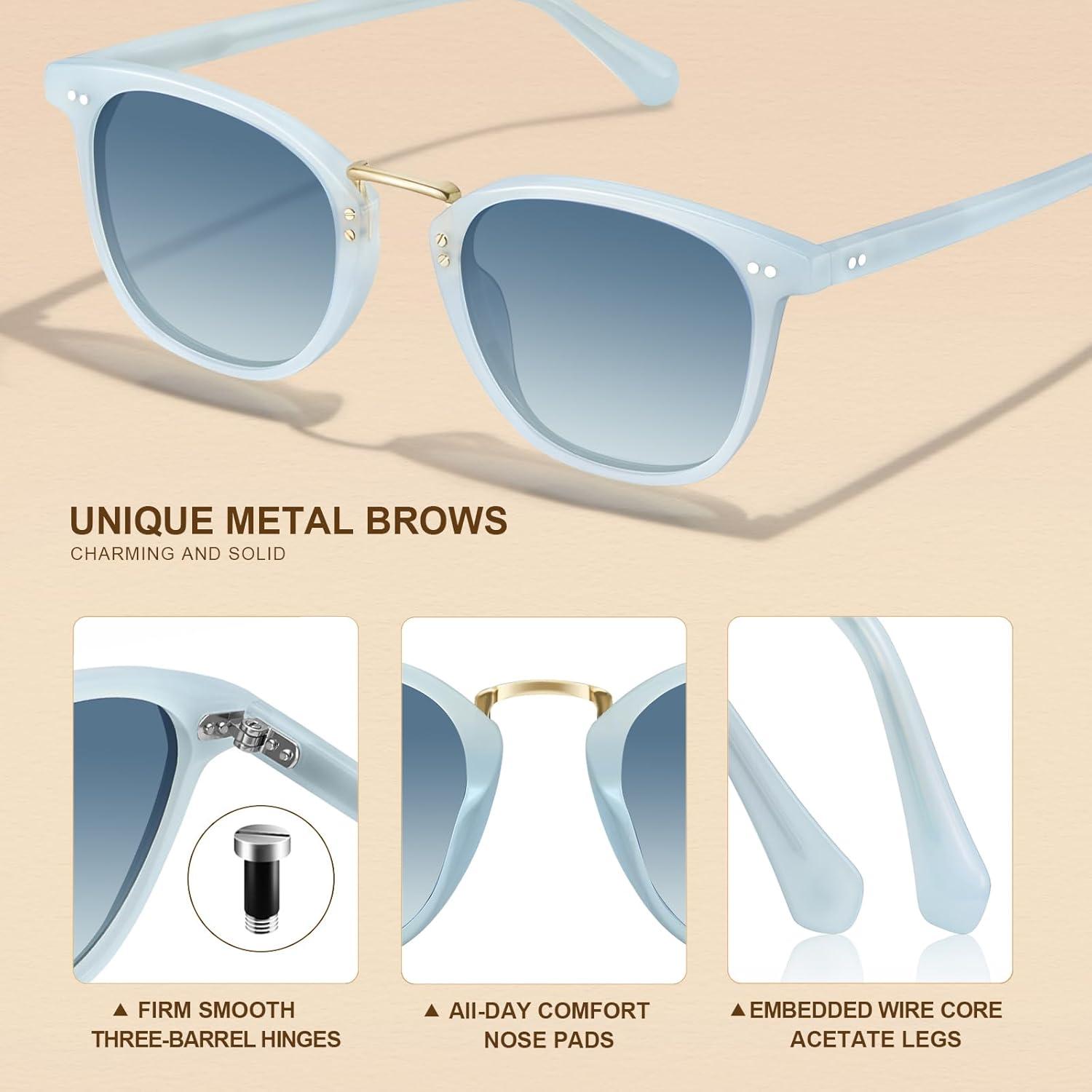 image:imageCARFIA Round Acetate Small Face Polarized Sunglasses for Women Fashion Retro Metal Bridge Shades CA501552 Blue Hetian Jade Frame Blue Gradient Lens