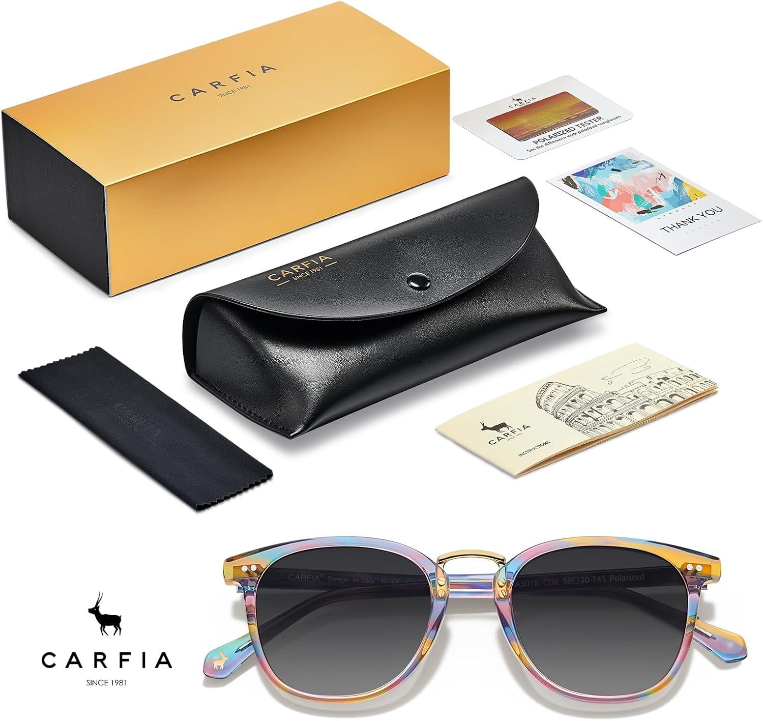 image:imageCARFIA Round Acetate Small Face Polarized Sunglasses for Women Fashion Retro Metal Bridge Shades CA501561 Rainbow Frame Gray Gradient Lens
