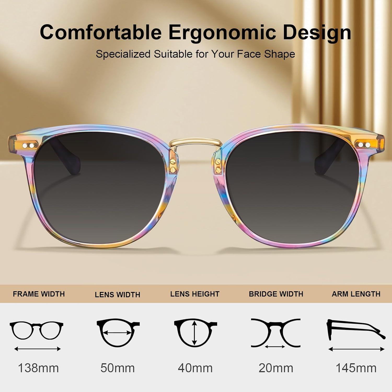 image:imageCARFIA Round Acetate Small Face Polarized Sunglasses for Women Fashion Retro Metal Bridge Shades CA501561 Rainbow Frame Gray Gradient Lens