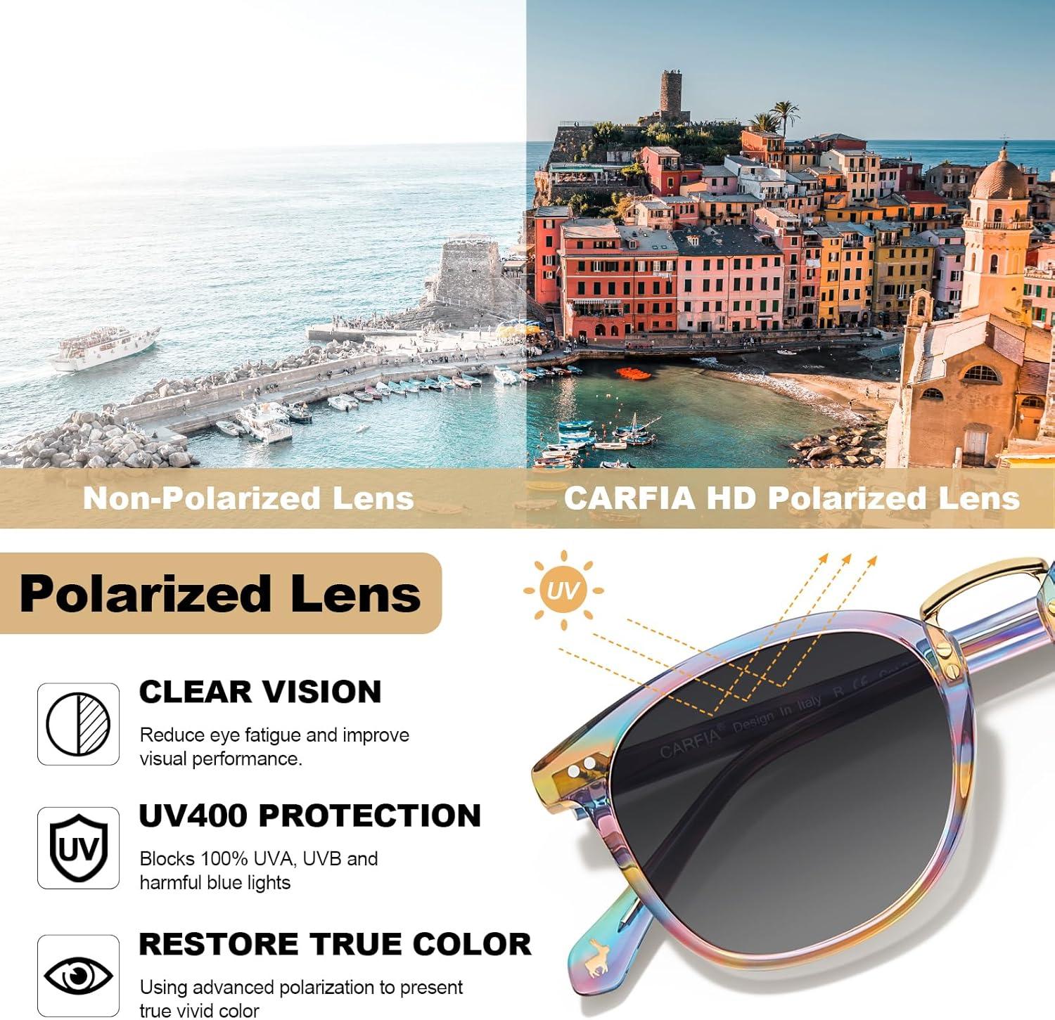 image:imageCARFIA Round Acetate Small Face Polarized Sunglasses for Women Fashion Retro Metal Bridge Shades CA501561 Rainbow Frame Gray Gradient Lens
