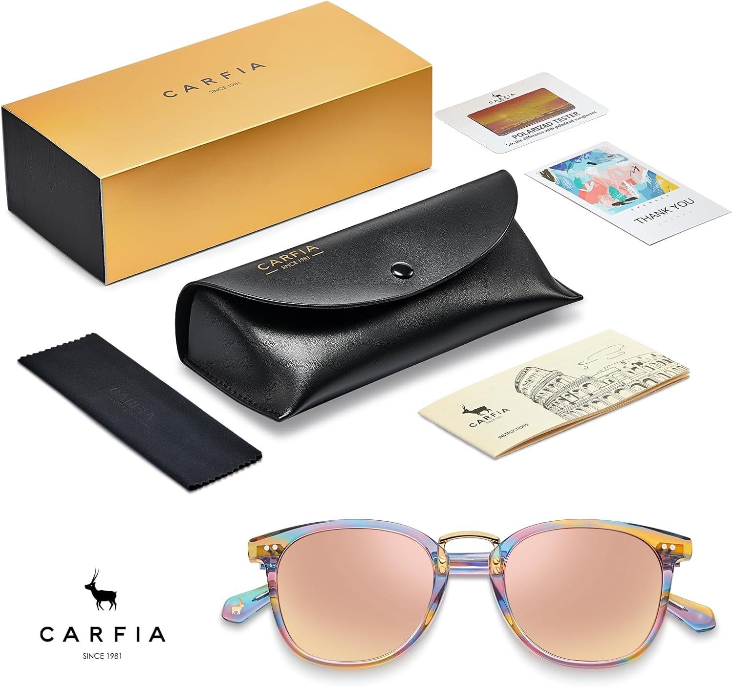 image:imageCARFIA Round Acetate Small Face Polarized Sunglasses for Women Fashion Retro Metal Bridge Shades CA501561 Rainbow Frame Pink Mirror
