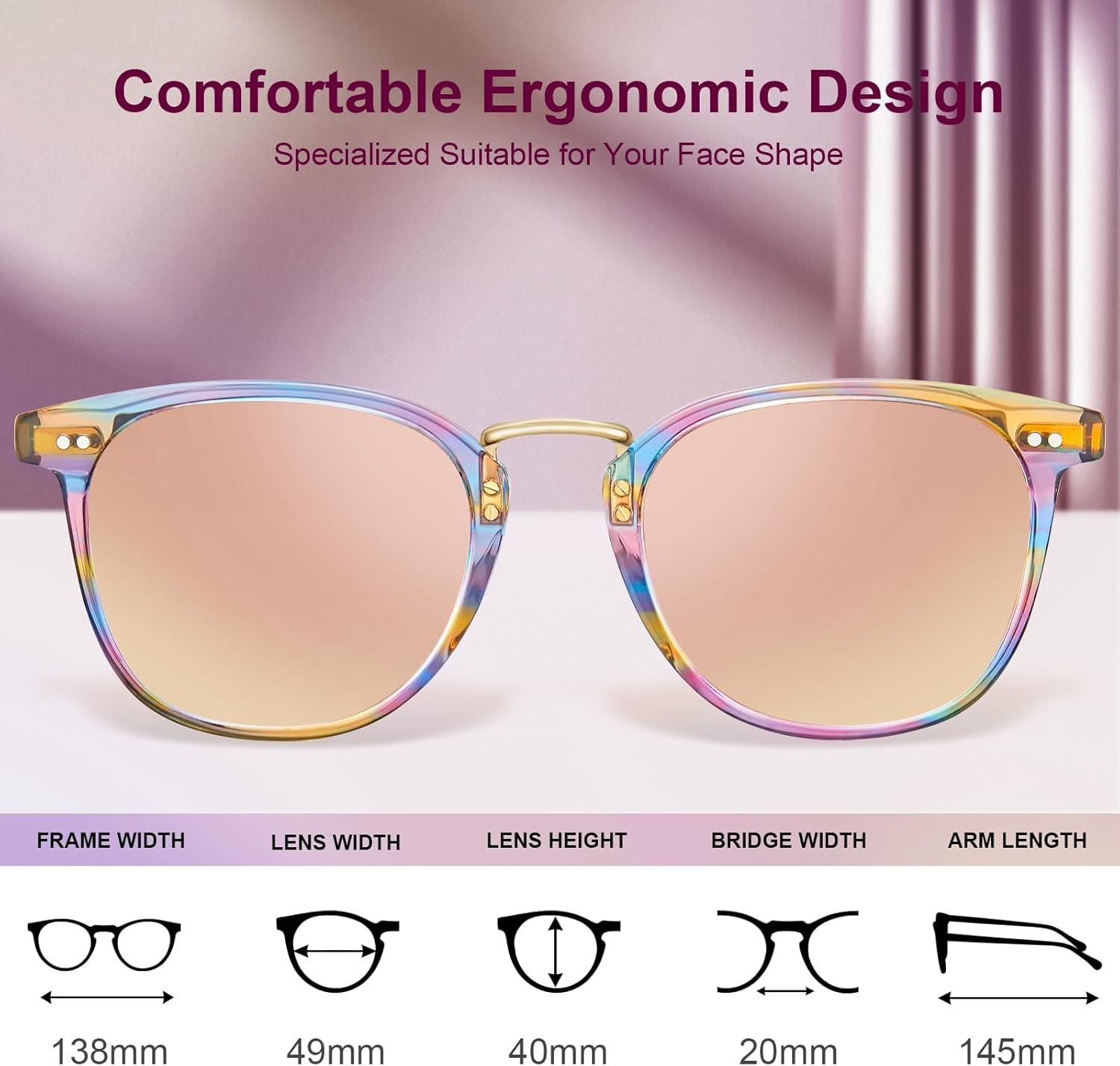 image:imageCARFIA Round Acetate Small Face Polarized Sunglasses for Women Fashion Retro Metal Bridge Shades CA501561 Rainbow Frame Pink Mirror