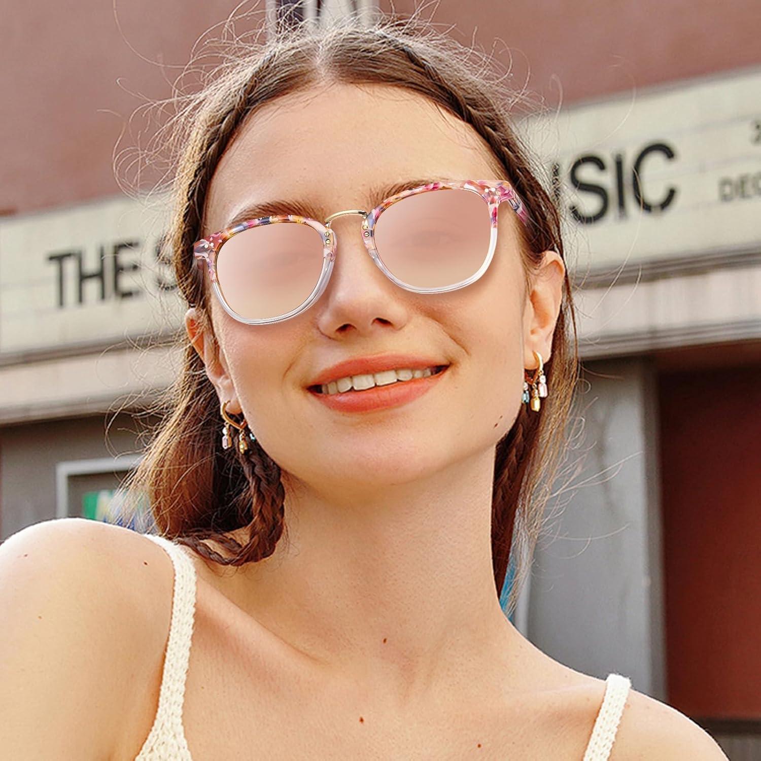 image:imageCARFIA Round Acetate Small Face Polarized Sunglasses for Women Fashion Retro Metal Bridge Shades CA501562 Pink Mirror
