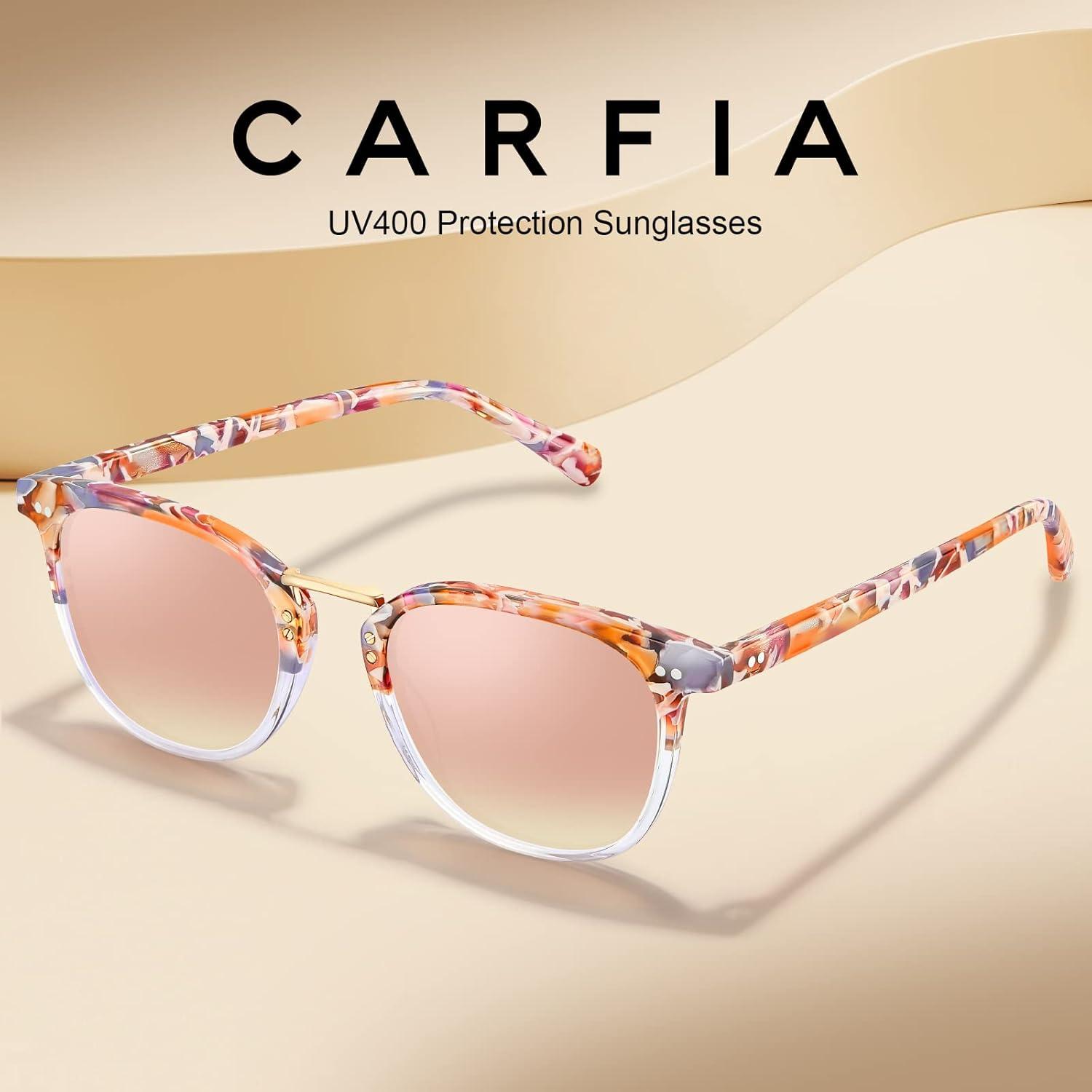image:imageCARFIA Round Acetate Small Face Polarized Sunglasses for Women Fashion Retro Metal Bridge Shades CA501562 Pink Mirror