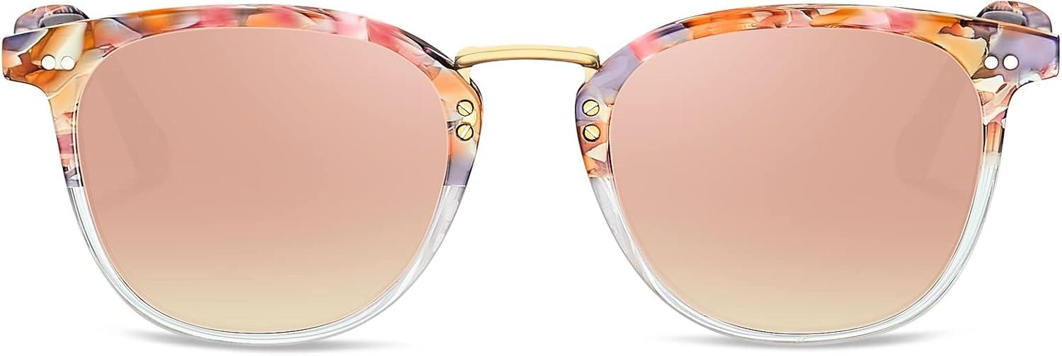 image:imageCARFIA Round Acetate Small Face Polarized Sunglasses for Women Fashion Retro Metal Bridge Shades CA501562 Pink Mirror