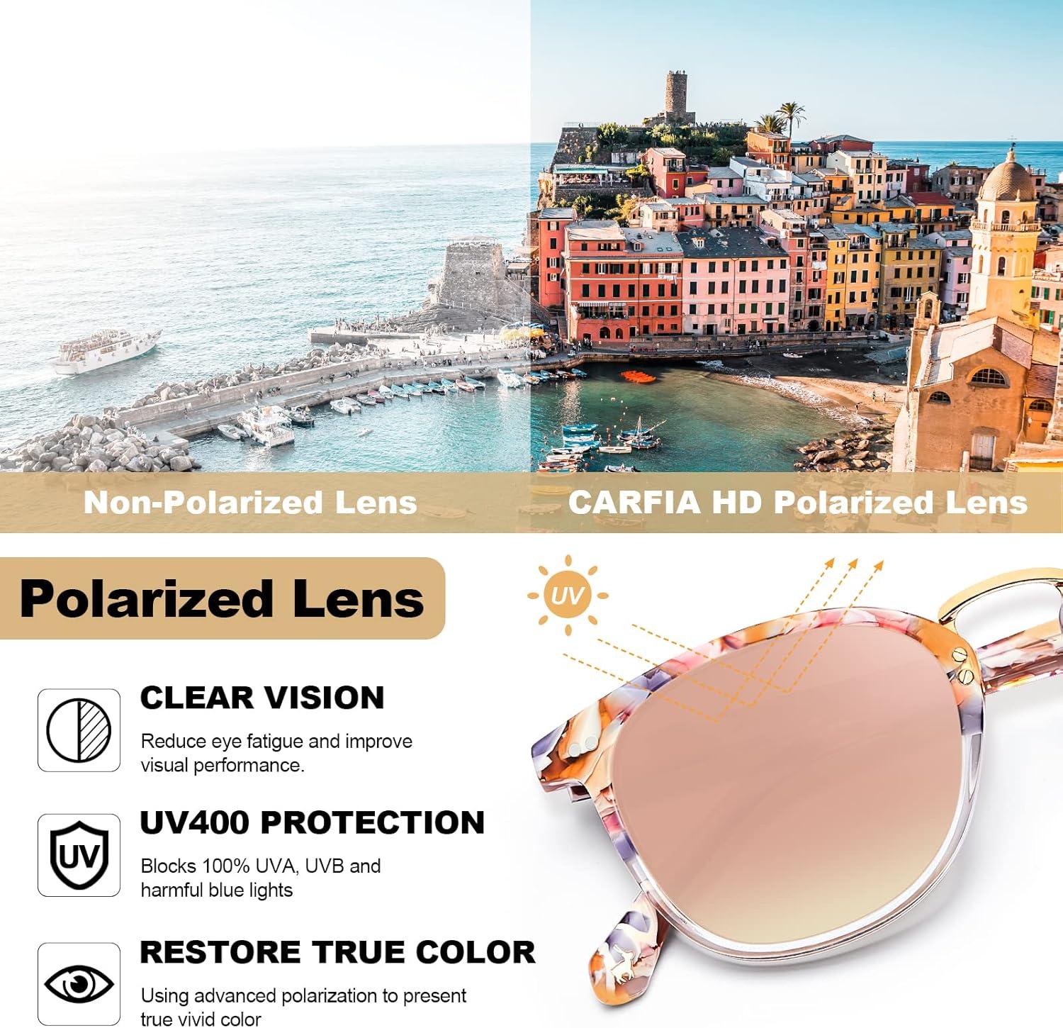 image:imageCARFIA Round Acetate Small Face Polarized Sunglasses for Women Fashion Retro Metal Bridge Shades CA501562 Pink Mirror