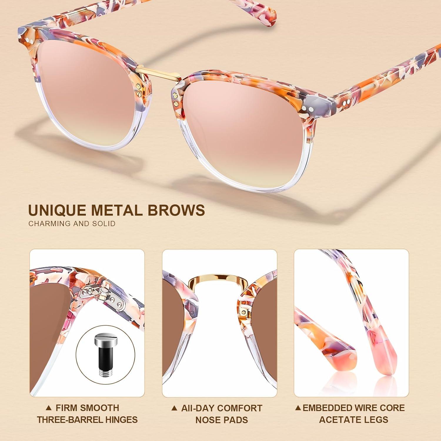 image:imageCARFIA Round Acetate Small Face Polarized Sunglasses for Women Fashion Retro Metal Bridge Shades CA501562 Pink Mirror