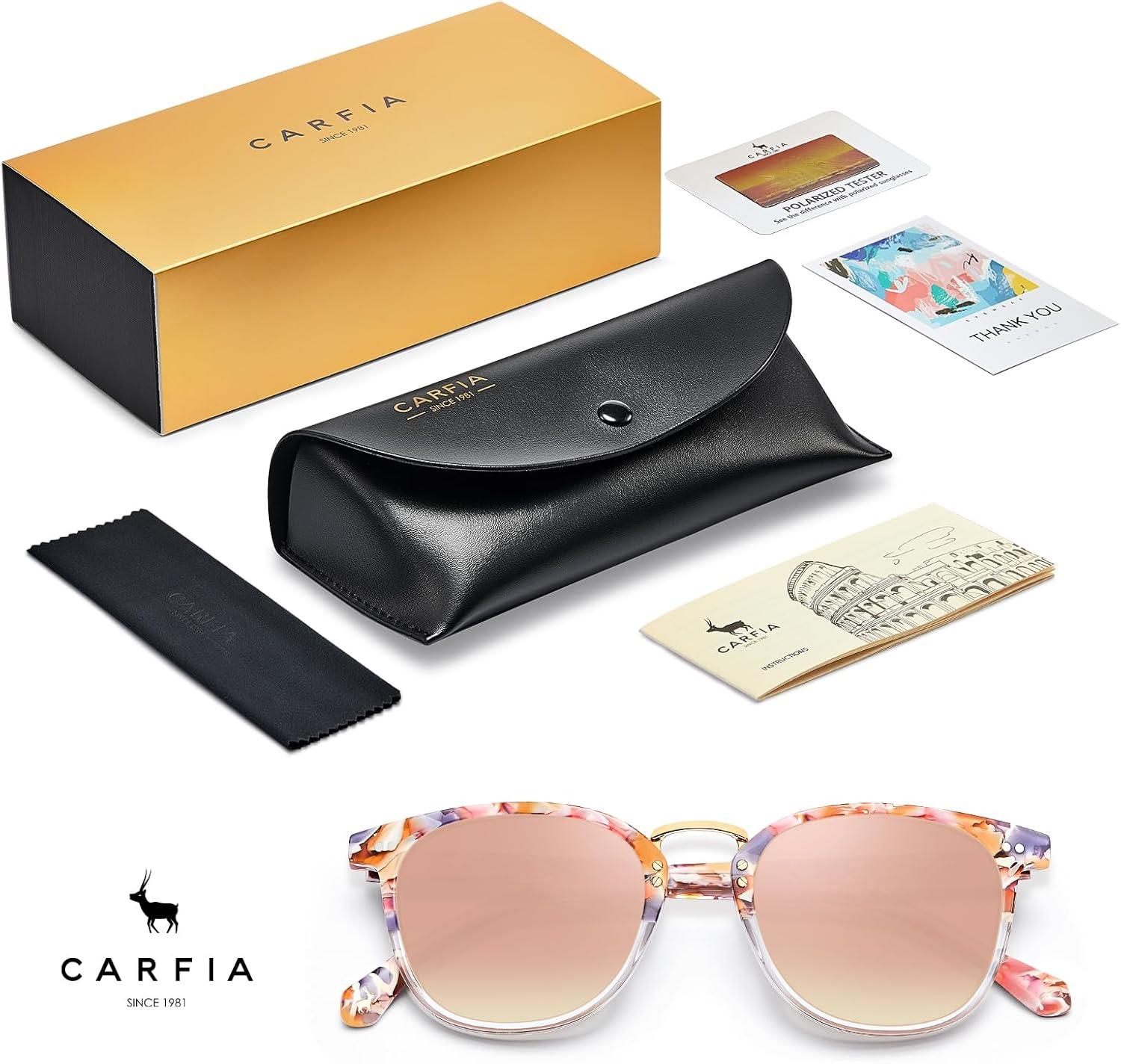 image:imageCARFIA Round Acetate Small Face Polarized Sunglasses for Women Fashion Retro Metal Bridge Shades CA501562 Pink Mirror