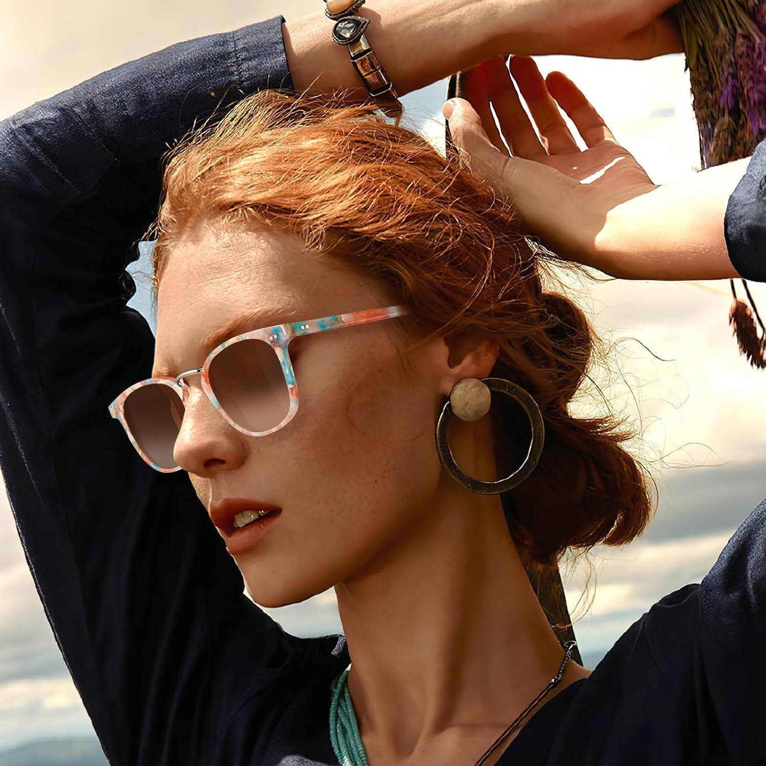 image:imageCARFIA Round Acetate Small Face Polarized Sunglasses for Women Fashion Retro Metal Bridge Shades CA50157 Orange Blue Frame Brown Gradient Lens