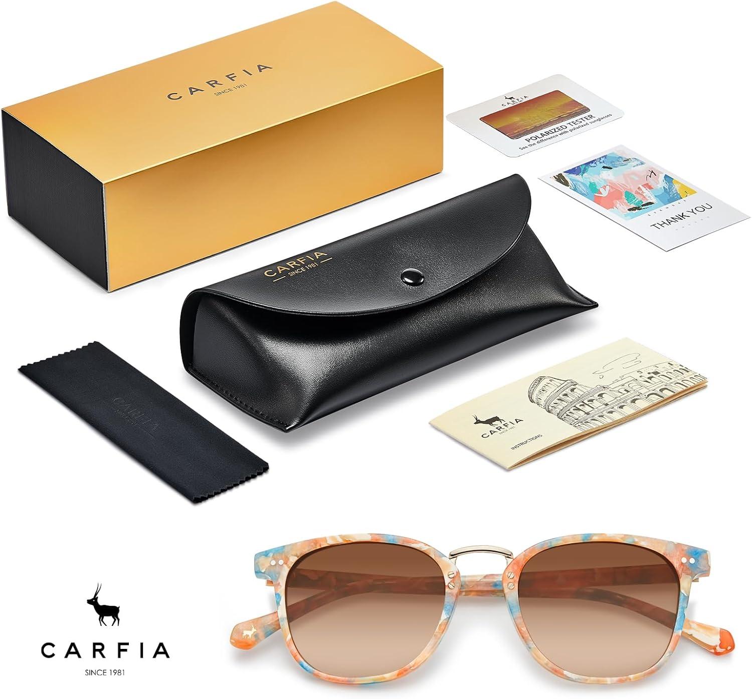 image:imageCARFIA Round Acetate Small Face Polarized Sunglasses for Women Fashion Retro Metal Bridge Shades CA50157 Orange Blue Frame Brown Gradient Lens