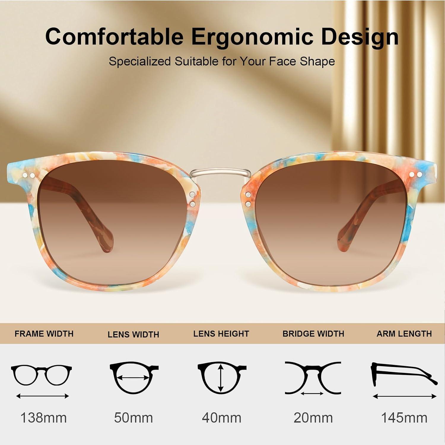 image:imageCARFIA Round Acetate Small Face Polarized Sunglasses for Women Fashion Retro Metal Bridge Shades CA50157 Orange Blue Frame Brown Gradient Lens