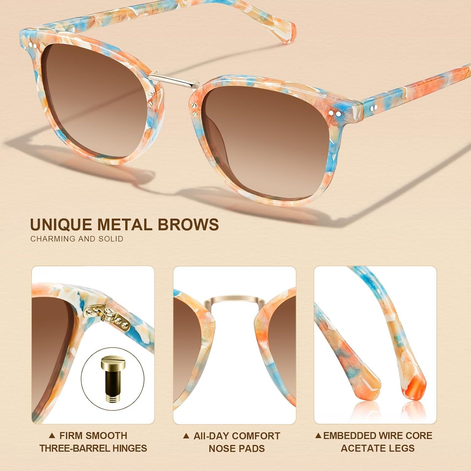 image:imageCARFIA Round Acetate Small Face Polarized Sunglasses for Women Fashion Retro Metal Bridge Shades CA50157 Orange Blue Frame Brown Gradient Lens