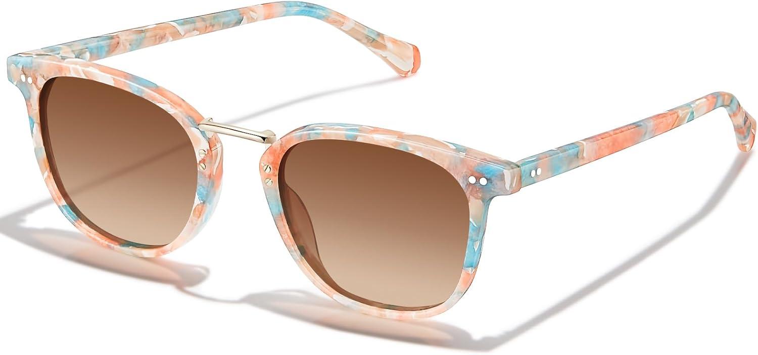 image:imageCARFIA Round Acetate Small Face Polarized Sunglasses for Women Fashion Retro Metal Bridge Shades CA50157 Orange Blue Frame Brown Gradient Lens