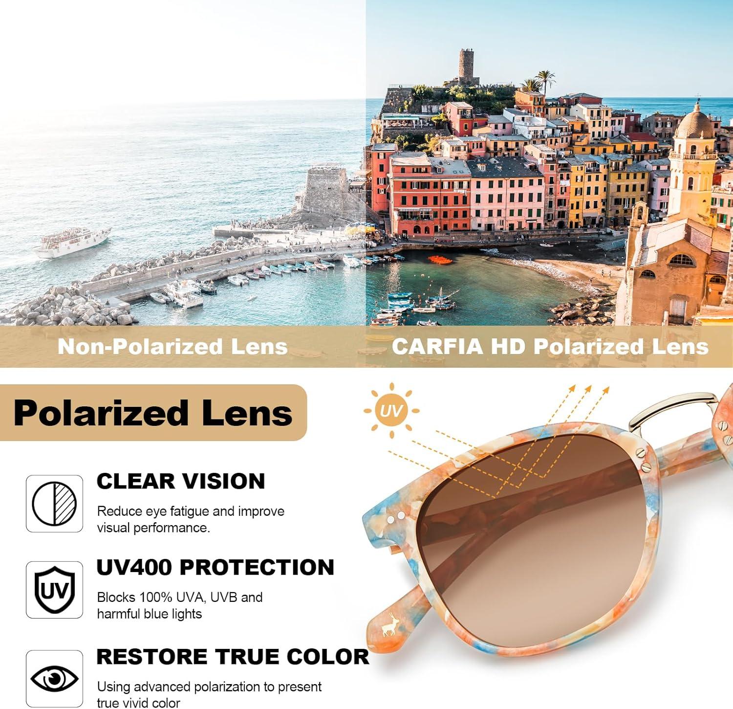 image:imageCARFIA Round Acetate Small Face Polarized Sunglasses for Women Fashion Retro Metal Bridge Shades CA50157 Orange Blue Frame Brown Gradient Lens