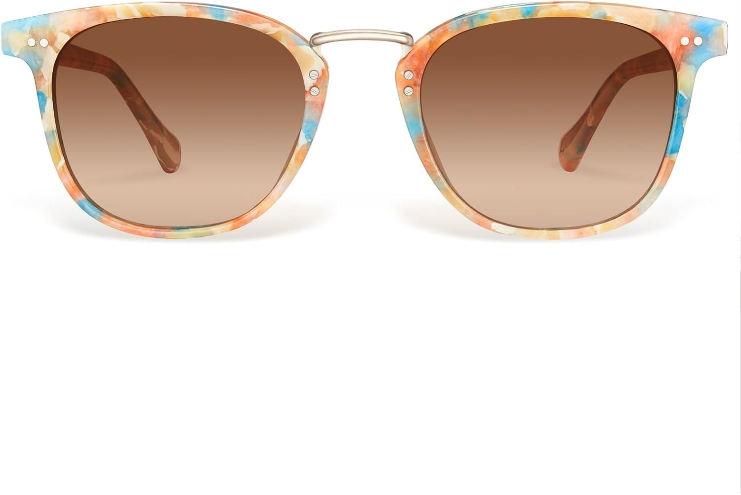 image:imageCARFIA Round Acetate Small Face Polarized Sunglasses for Women Fashion Retro Metal Bridge Shades CA50157 Orange Blue Frame Brown Gradient Lens