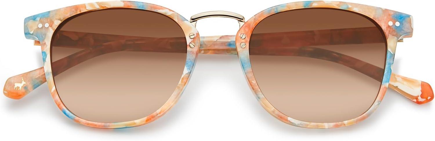 image:imageCARFIA Round Acetate Small Face Polarized Sunglasses for Women Fashion Retro Metal Bridge Shades CA50157 Orange Blue Frame Brown Gradient Lens