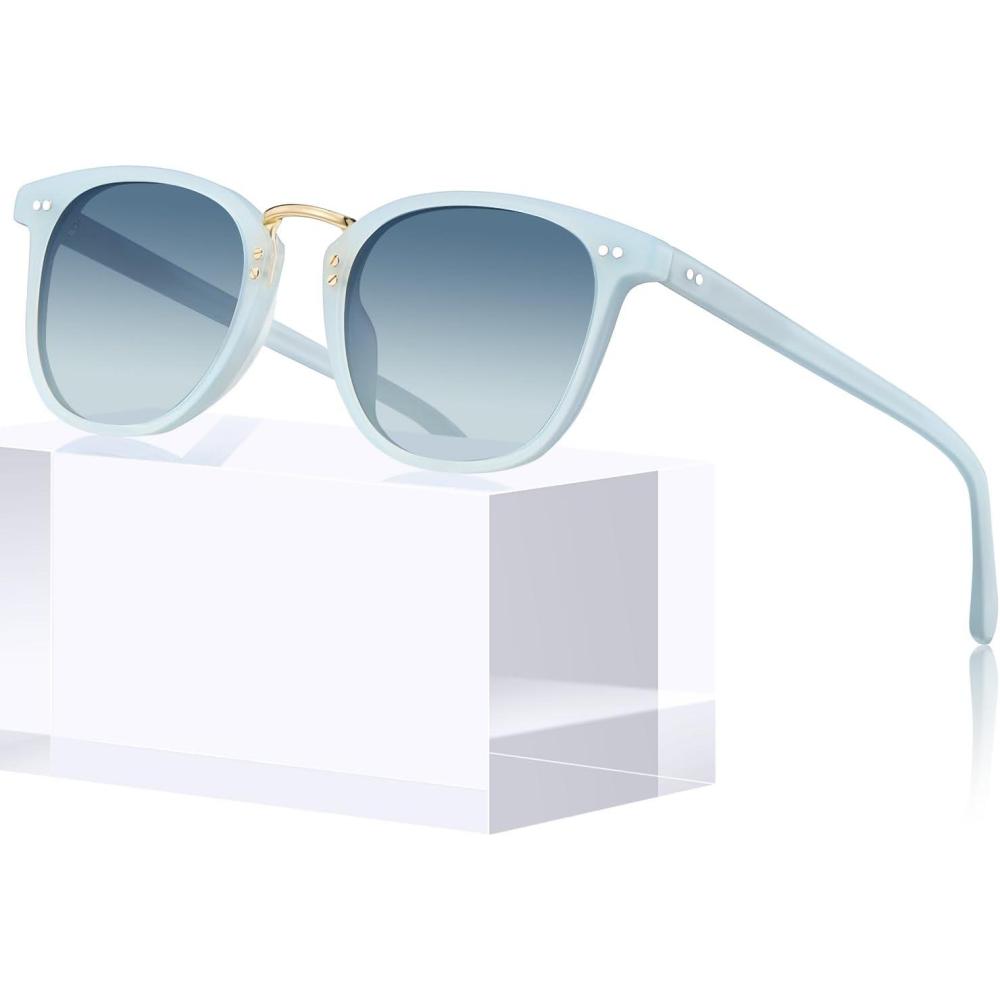 image:imageCARFIA Round Acetate Small Face Polarized Sunglasses for Women Fashion Retro Metal Bridge Shades CA501552 Blue Hetian Jade Frame Blue Gradient Lens