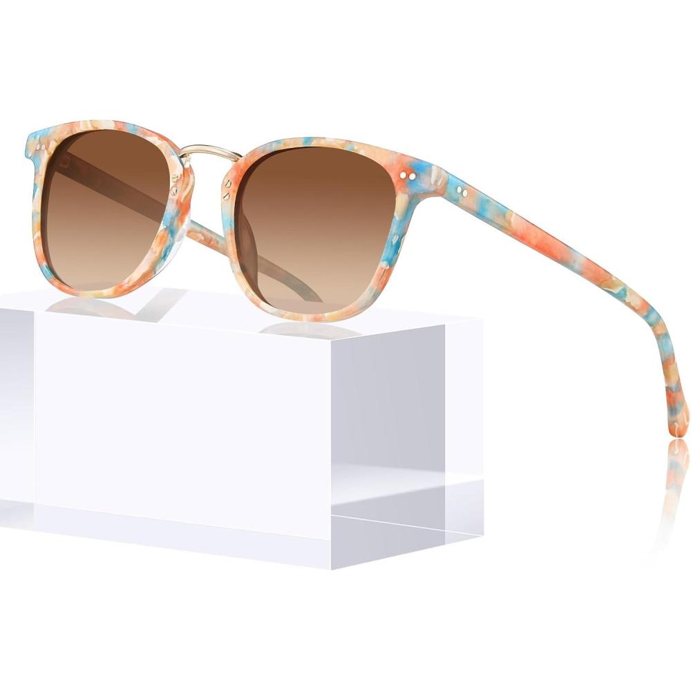 image:imageCARFIA Round Acetate Small Face Polarized Sunglasses for Women Fashion Retro Metal Bridge Shades CA50157 Orange Blue Frame Brown Gradient Lens