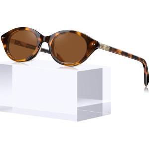 CARFIA Acetate Oval Womens Polarized Sunglasses UV Protection Trendy Designer Retro Handmade Shades Fit Most Face Shapes(2. Havana Tortoise Frame Brown Lens)
