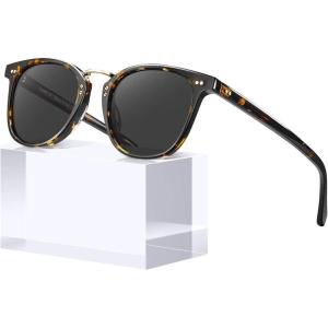 CARFIA Round Acetate Small Face Polarized Sunglasses for Women Fashion Retro Metal Bridge Shades CA5015(1-1. Gray Lens)