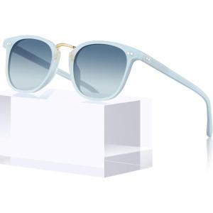CARFIA Round Acetate Small Face Polarized Sunglasses for Women Fashion Retro Metal Bridge Shades CA5015(5-2. Blue Hetian Jade Frame Blue Gradient Lens)
