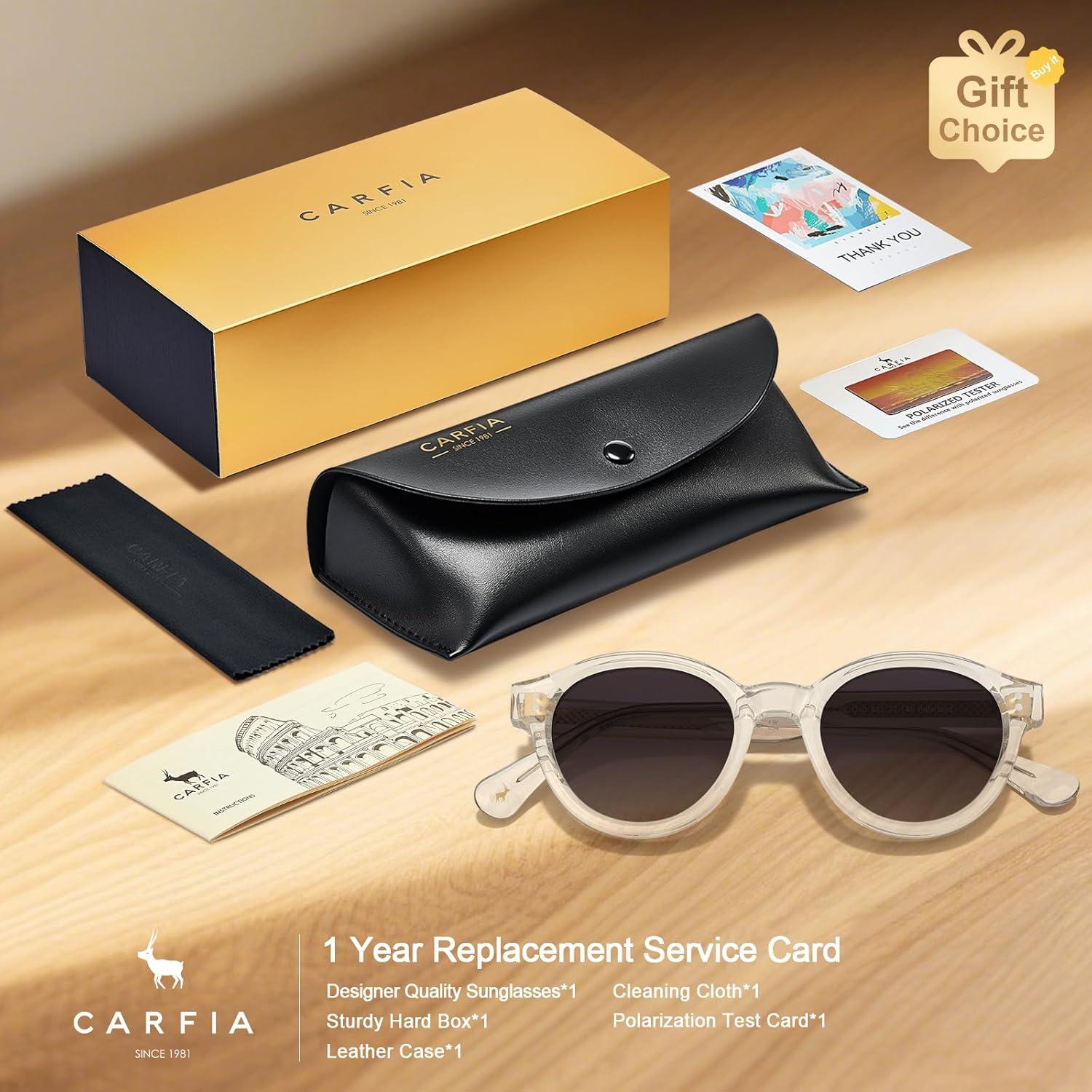 image:imageCARFIA Acetate Small Face Polarized Sunglasses for Women UV Protection Trendy Retro Designer Shades CA540332 Transparent Frame Grey Gradient Lens