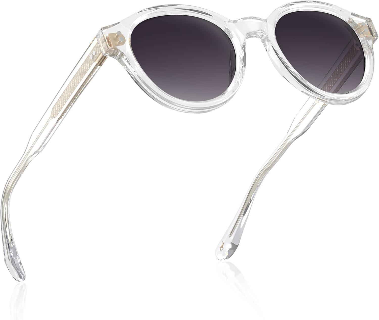 image:imageCARFIA Acetate Small Face Polarized Sunglasses for Women UV Protection Trendy Retro Designer Shades CA540332 Transparent Frame Grey Gradient Lens