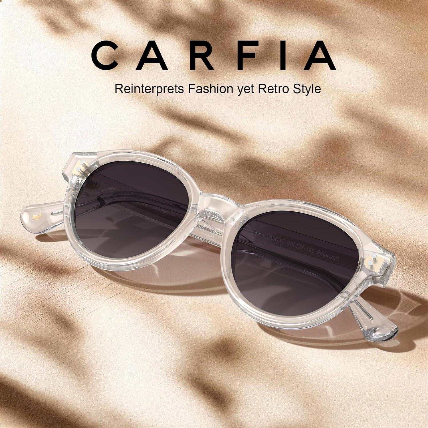 image:imageCARFIA Acetate Small Face Polarized Sunglasses for Women UV Protection Trendy Retro Designer Shades CA540332 Transparent Frame Grey Gradient Lens