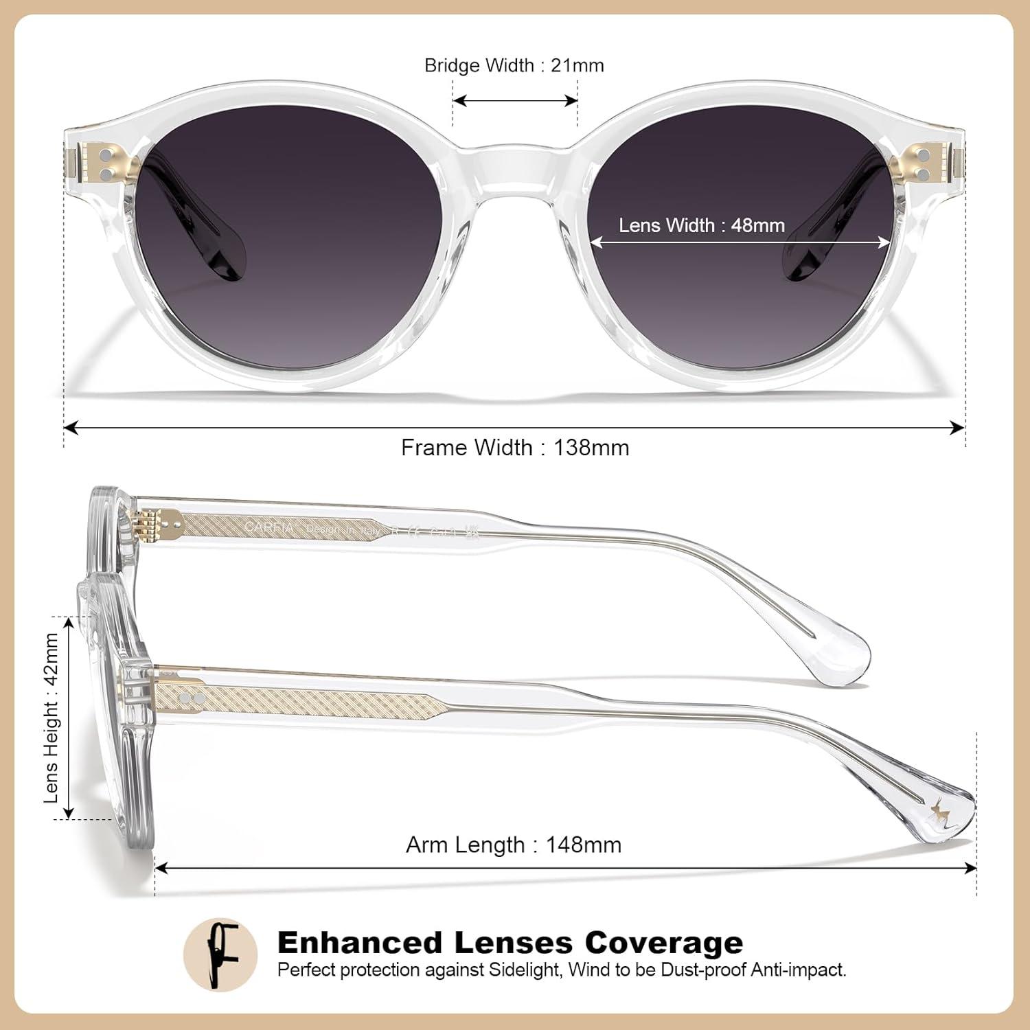 image:imageCARFIA Acetate Small Face Polarized Sunglasses for Women UV Protection Trendy Retro Designer Shades CA540332 Transparent Frame Grey Gradient Lens