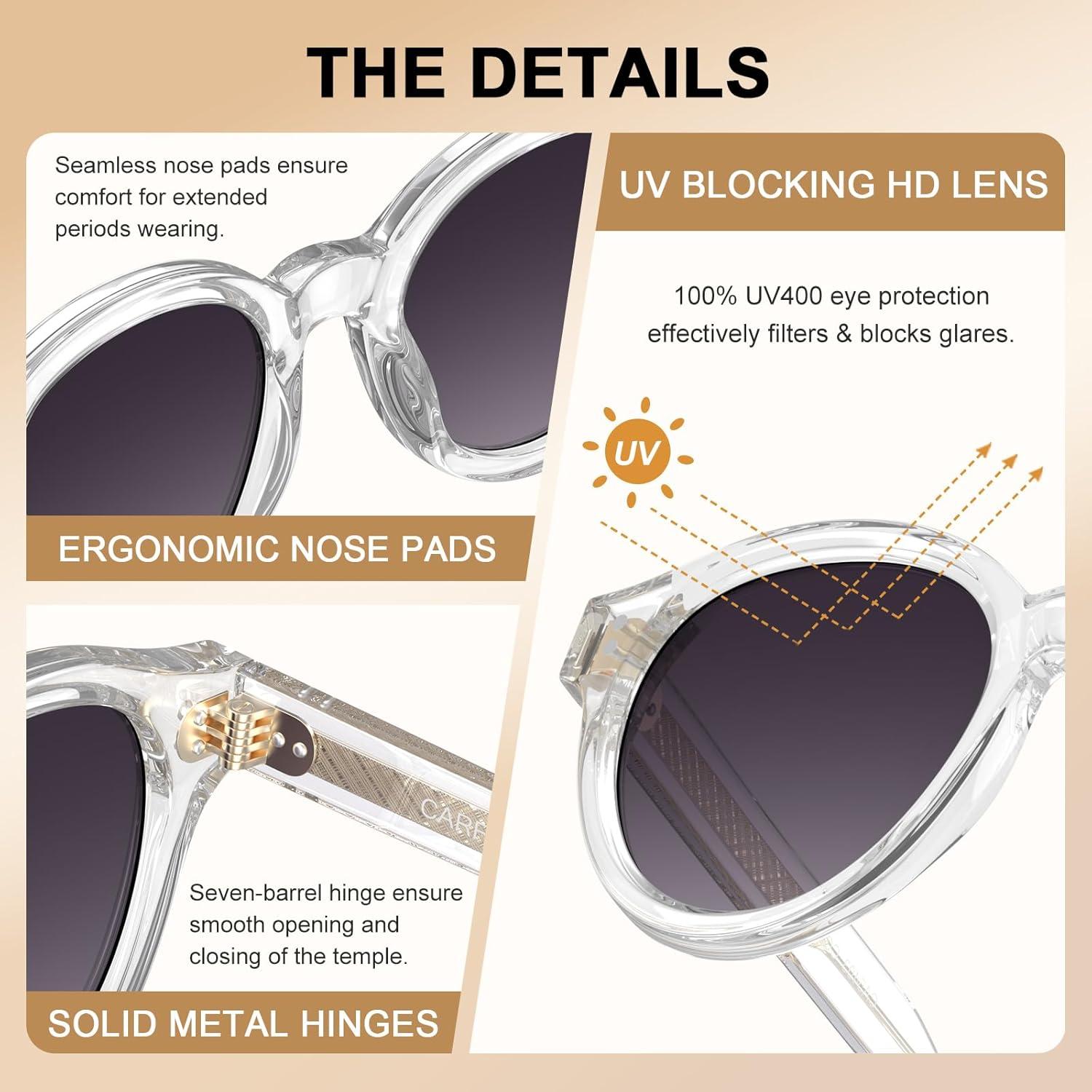 image:imageCARFIA Acetate Small Face Polarized Sunglasses for Women UV Protection Trendy Retro Designer Shades CA540332 Transparent Frame Grey Gradient Lens