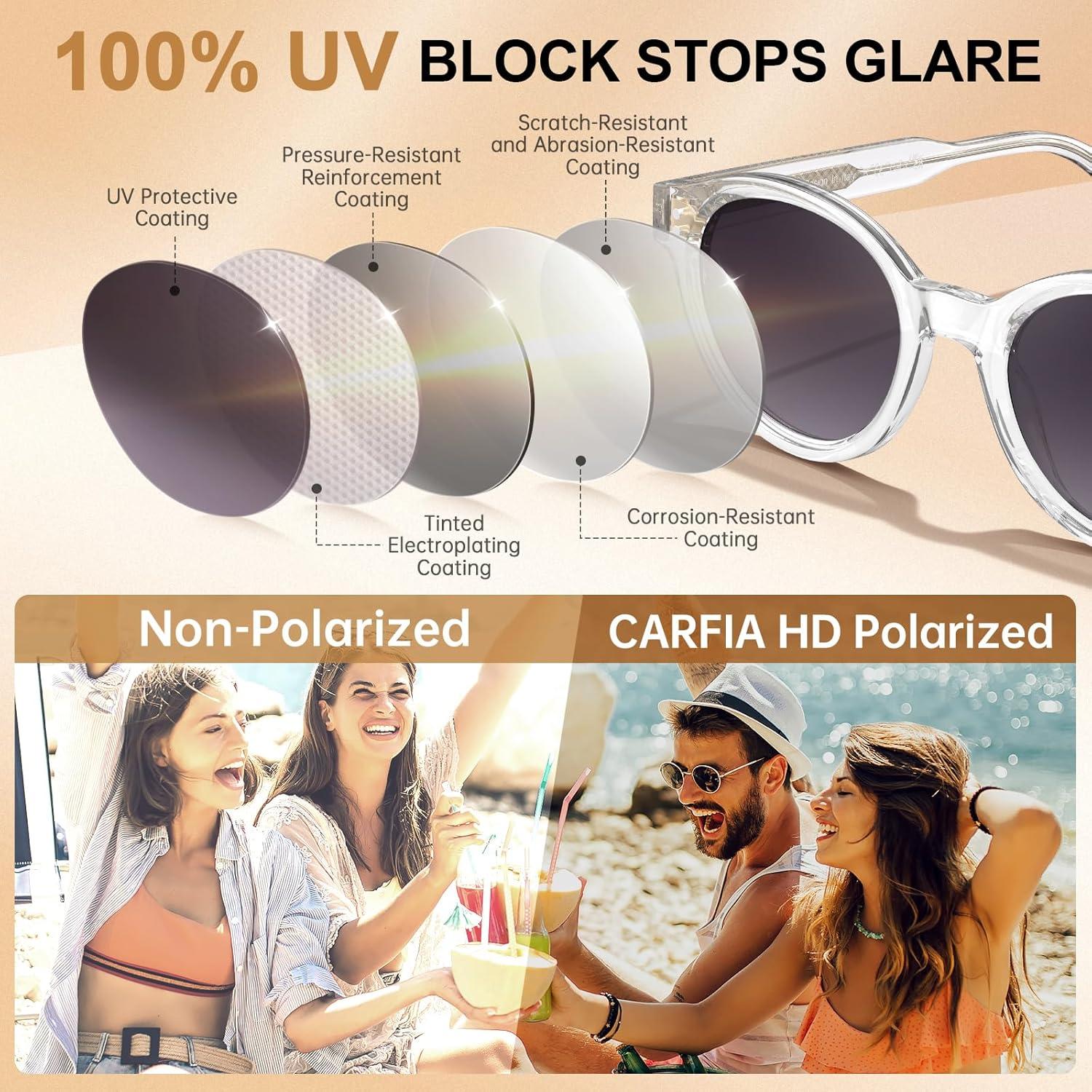 image:imageCARFIA Acetate Small Face Polarized Sunglasses for Women UV Protection Trendy Retro Designer Shades CA540332 Transparent Frame Grey Gradient Lens