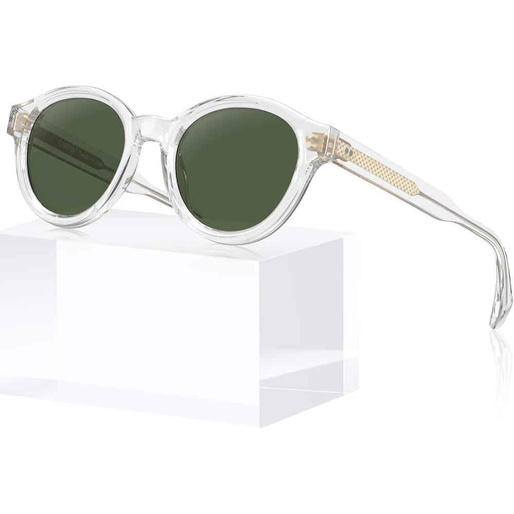 image:imageCARFIA Acetate Small Face Polarized Sunglasses for Women UV Protection Trendy Retro Designer Shades CA540331 Transparent Frame Green Lens