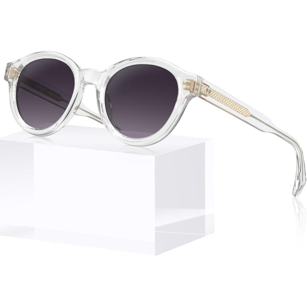 image:imageCARFIA Acetate Small Face Polarized Sunglasses for Women UV Protection Trendy Retro Designer Shades CA540332 Transparent Frame Grey Gradient Lens