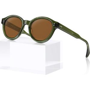 CARFIA Acetate Small Face Polarized Sunglasses for Women UV Protection Trendy Retro Designer Shades CA5403(1. Transparent Green Frame Brown Lens)