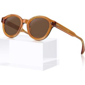 CARFIA Acetate Small Face Polarized Sunglasses for Women UV Protection Trendy Retro Designer Shades CA5403(2-1. Transparent Orange Frame Brown Lens)