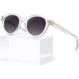 CARFIA Acetate Small Face Polarized Sunglasses for Women UV Protection Trendy Retro Designer Shades CA5403(3-2. Transparent Frame Grey Gradient Lens)