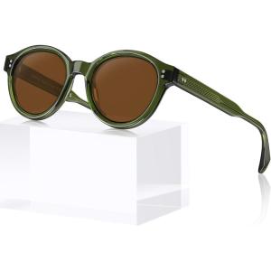 CARFIA Acetate Small Face Polarized Sunglasses for Women UV Protection Trendy Retro Designer Shades CA5403(6. Transparent Green Frame)